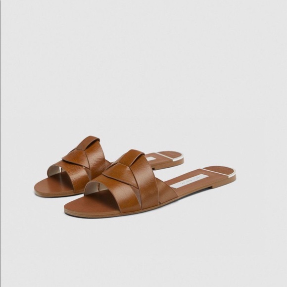 zara brown leather crossover sandals EU39